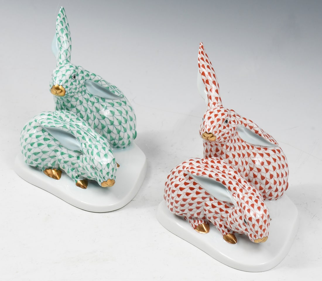 2 HUNGARIAN HEREND FISHNET PORCELAIN RABBITS (1 of 1)