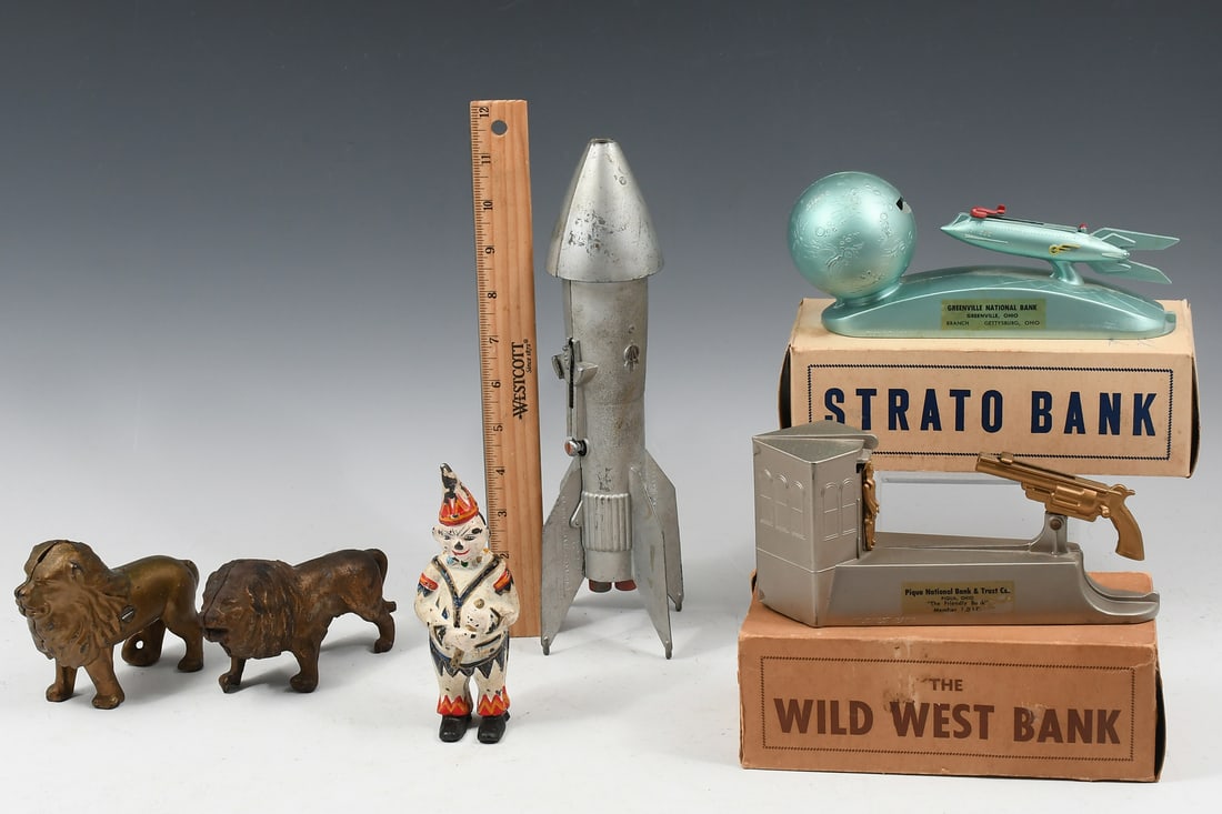 6 PC. VINTAGE METAL BANK COLLECTION (1 of 6)