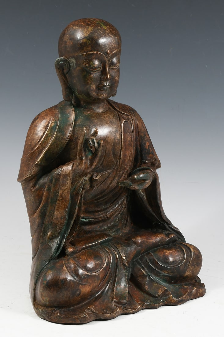 CHINESE PATINATED BRONZE MONK BUDDHA (1 of 4)