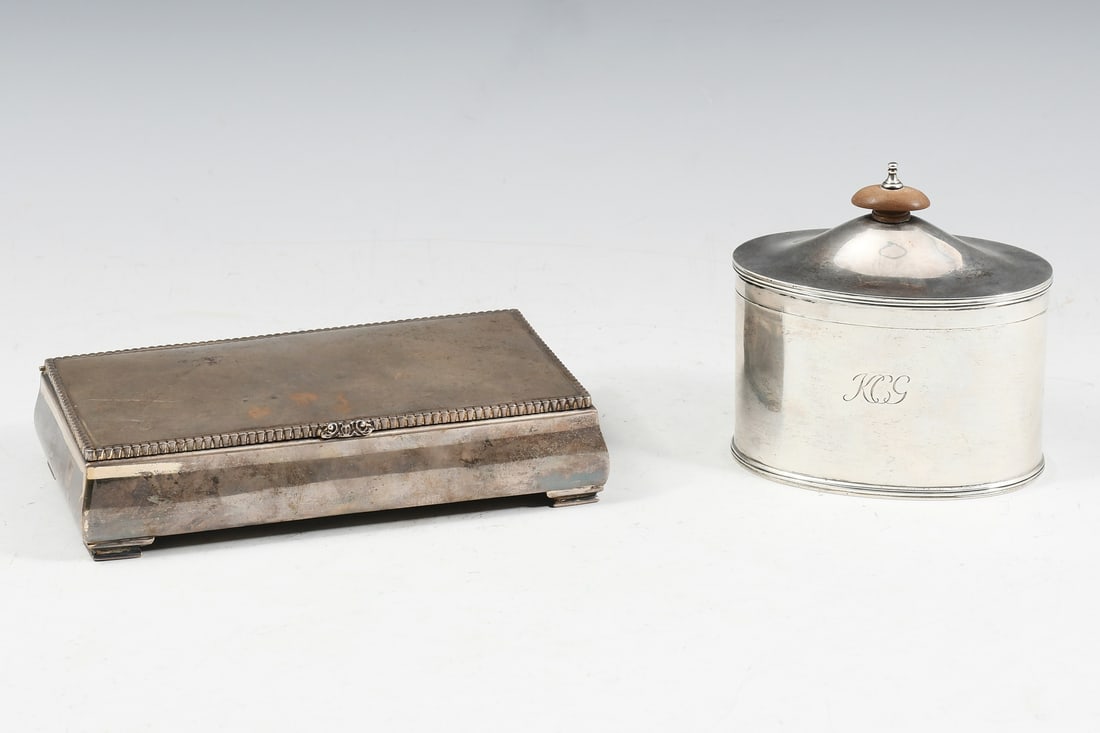 2 PC. ENGLISH SILVER TEA CADDY & DRESSER BOX (1 of 5)