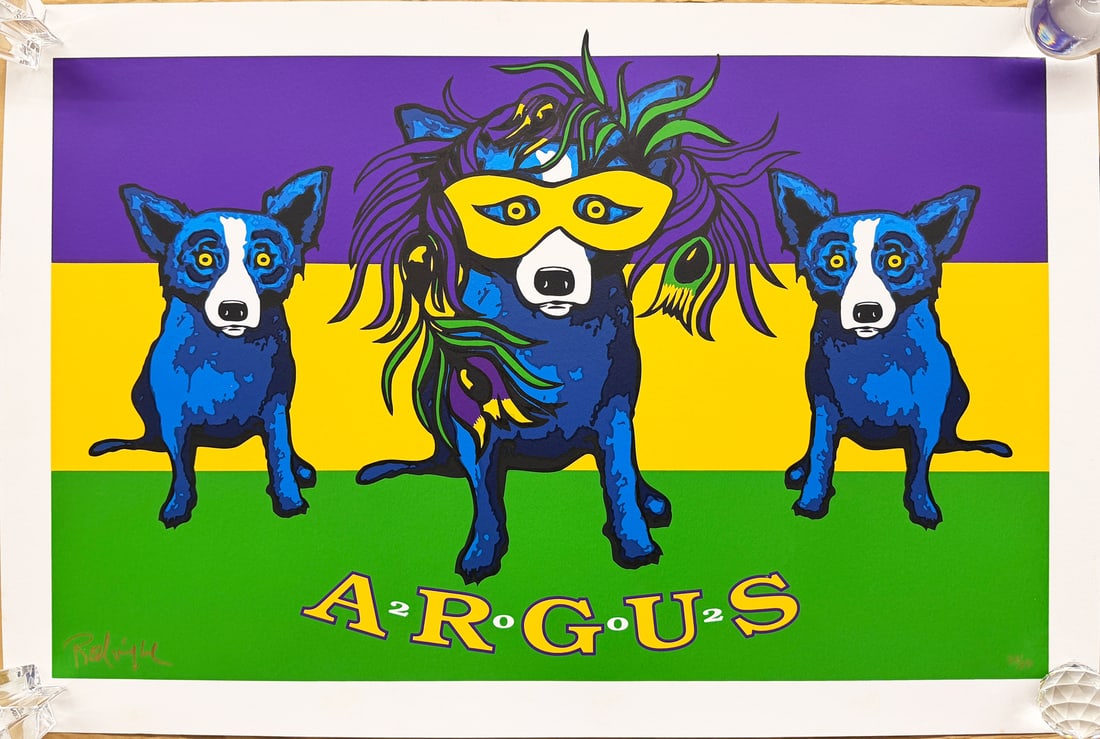 GEORGE RODRIGUE BLUE DOG MARDI GRAS SILKSCREEN (1 of 3)