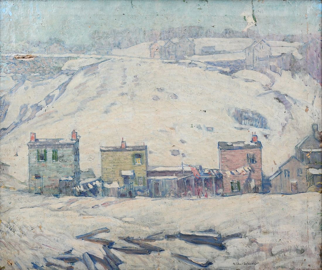ARTHUR SCHNEIDER OLD TOWN WINTER LANDSCAPE PAINTING (1 of 6)