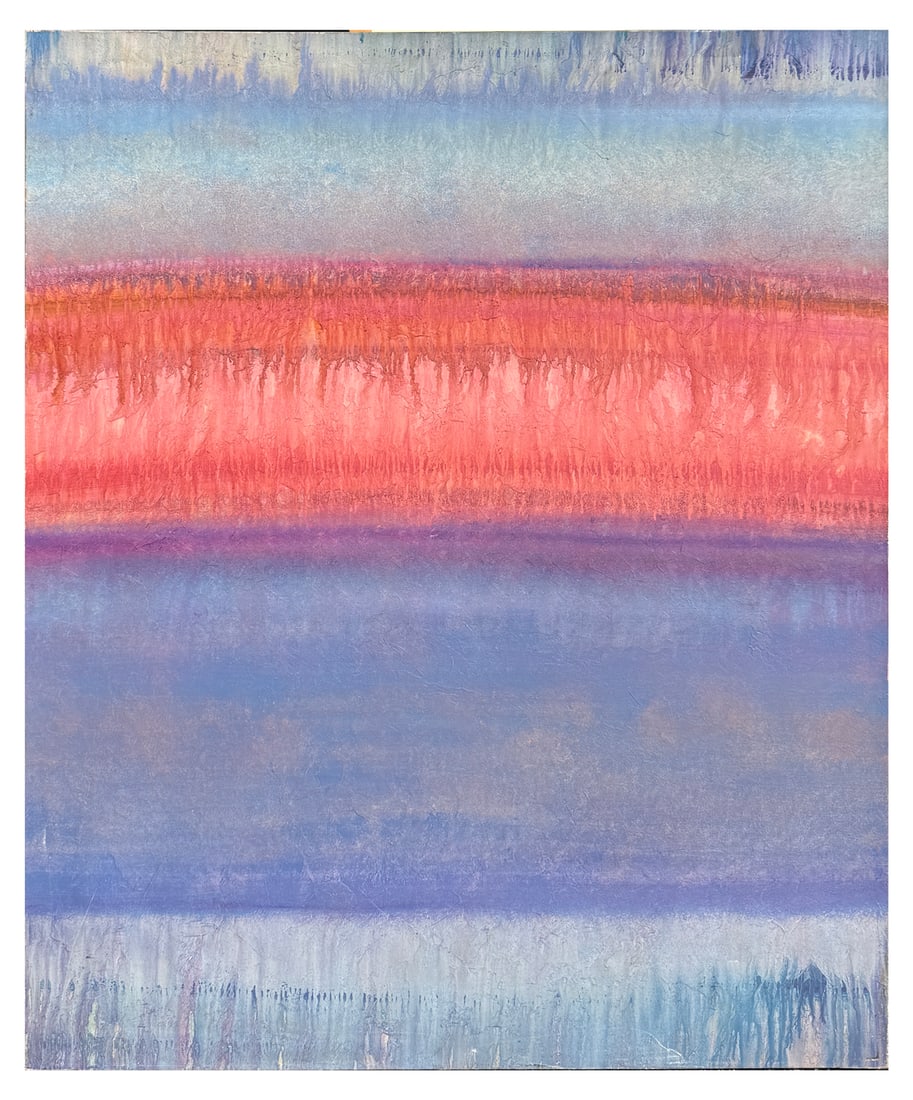 LARGE FRANK CARMELITANO ABSTRACT PAINTING: CARMELITANO, Frank R., (American, 1935-2003): "Hendidura Falotante", Oil/Canvas, 47.25" x 39.375", signed/titled/dated 1981 and inscribed "Madrid" verso, unframed.