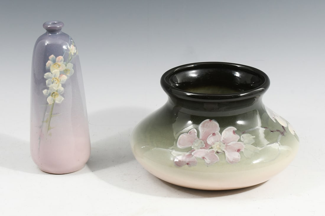 2 WELLER EOCEAN POTTERY DECORATED VASES (1 of 5)