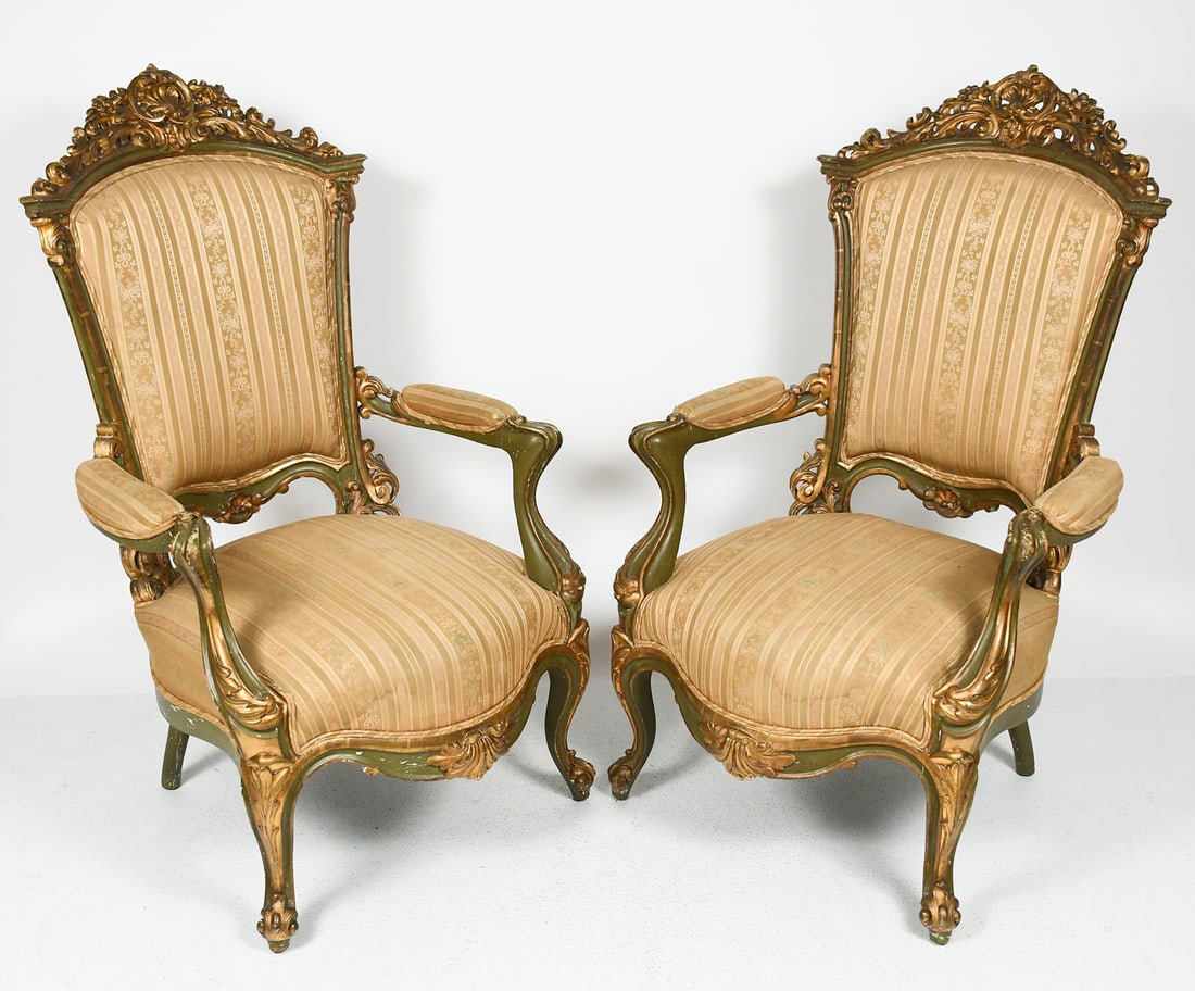PR. LOUIS XV STYLE GILTWOOD ARMCHAIRS: PR. LOUIS XV STYLE GILTWOOD ARMCHAIRS: