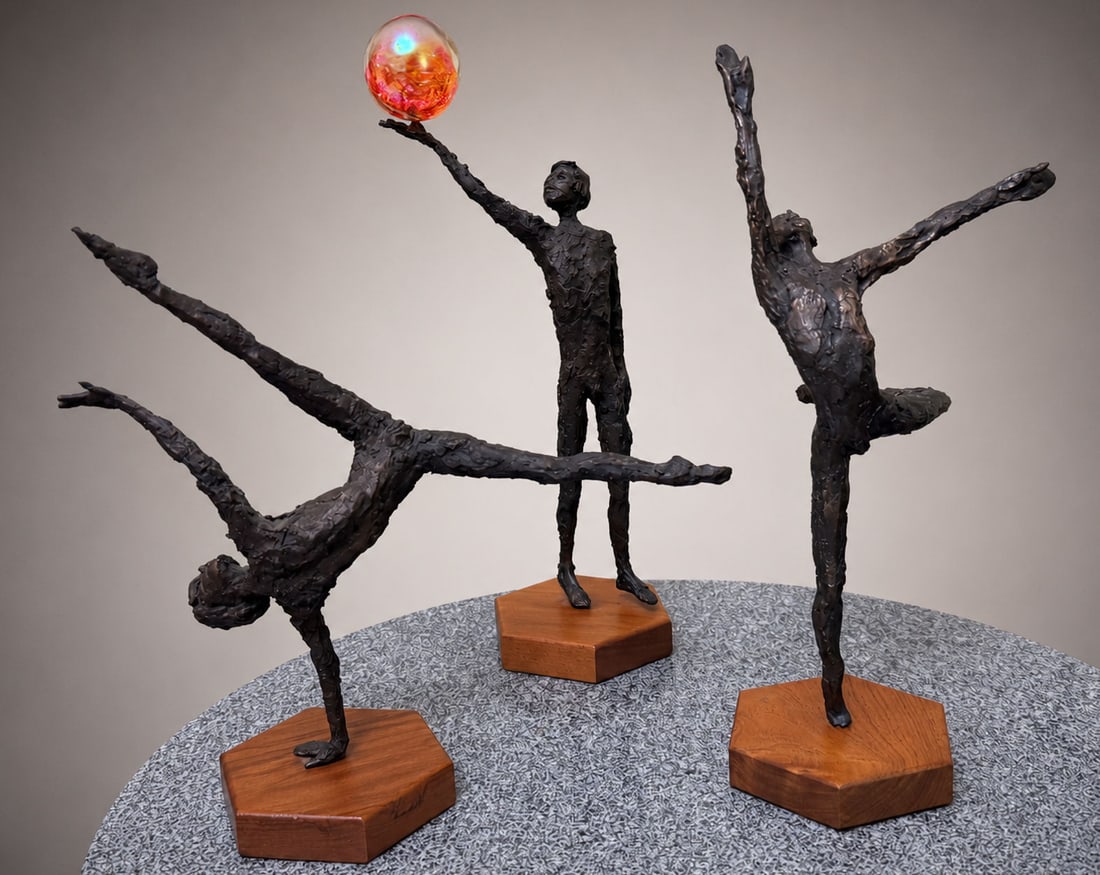 3 H. LINKE DANCER BRONZES: 3 H. LINKE DANCER BRONZES: The tallest measuring 12.25" in height, labels underneath.