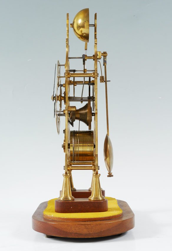 VICTORIAN SKELETON CLOCK UNDER GLASS DOME Lot 1003