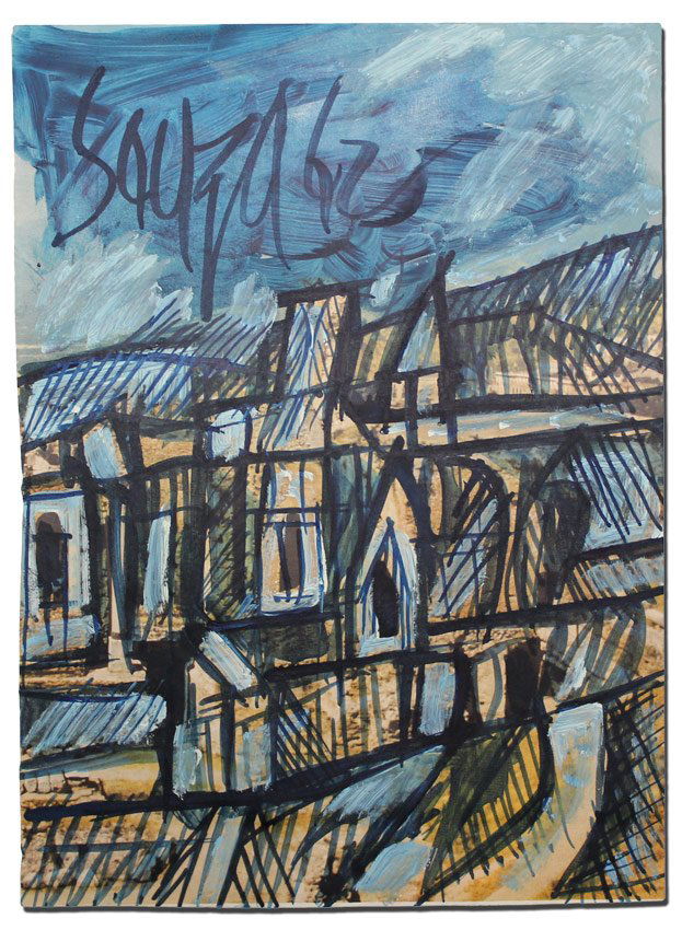 FRANCIS SOUZA MIXED MEDIA ON MAGAZINE CITY SCENE: SOUZA, Francis Newton, (Indian, 1924-2002): City Scene, Mixed Media on Magazine Paper, 9'' x 7'', signed upper left, dated '62, unframed.