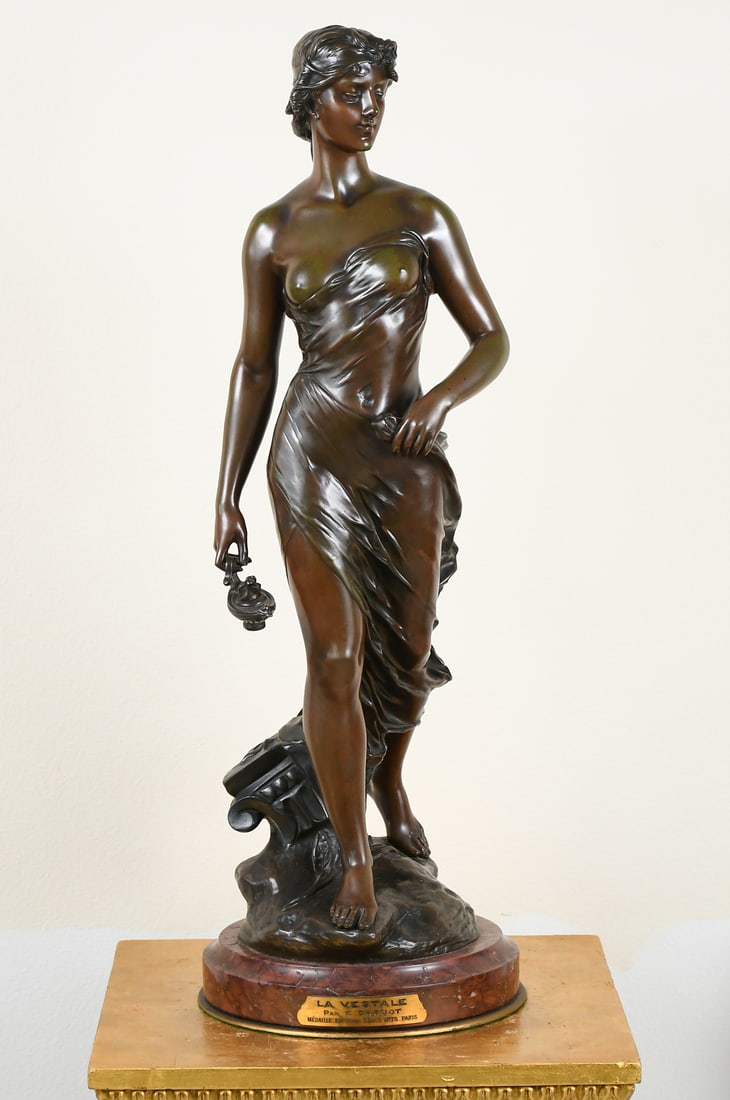 "LA VESTALE" BRONZE SCULPTURE BY EDOUARD DROUOT (1 of 7)