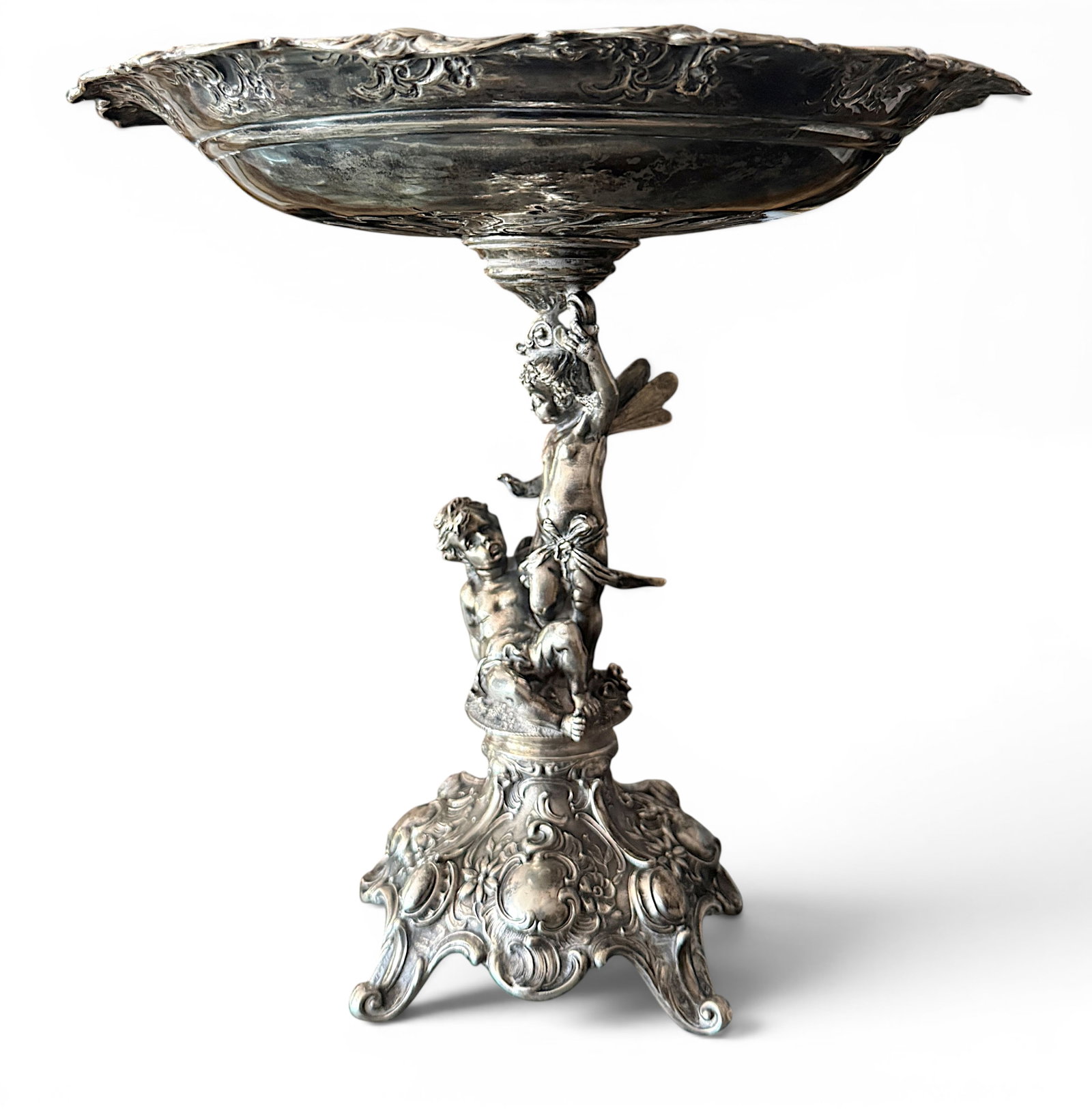 EUGEN MARCUS .800 SILVER GERMAN COMPOTE: EUGEN MARCUS .800 SILVER GERMAN COMPOTE: Approx. 24.58 Troy ounces. A finely hand-chased Art Nouveau German .800 Silver Compote by Peter Bruckmann & Sohne for Eugen Marcus (worked in Berlin