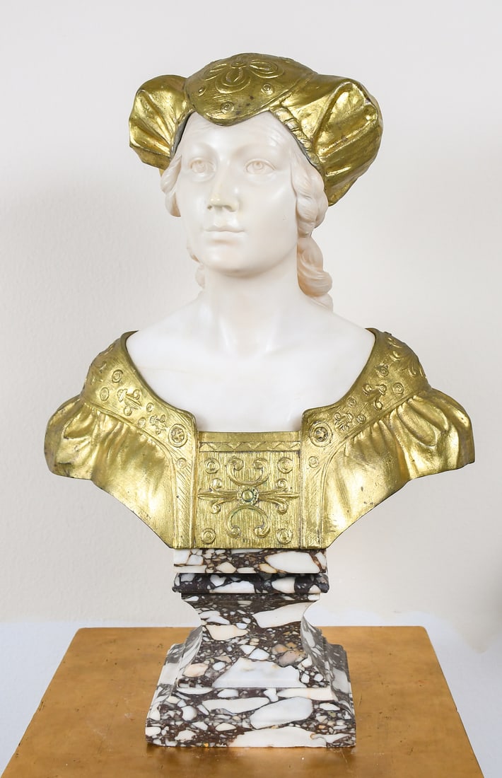 SUZANNE BIZARD GILT BRONZE AND CARRARA MARBLE BUST (1 of 5)
