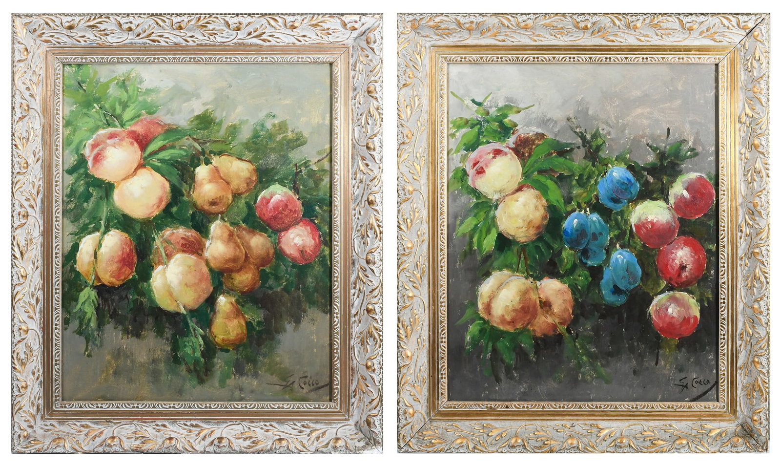 PR. GIUSEPPE COCCO STILL LIFE PAINTINGS: COCCO, Giuseppe Alberto, (Italian, 1879-1963): Still Lifes with Fruit, Oils/Canvas, 20" x 16", signed lower right, framed, 25.5" x 21.5".