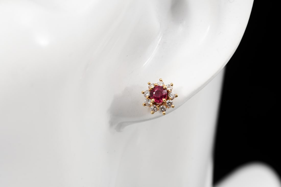 14K GOLD RUBY DIAMOND STUDS - 2