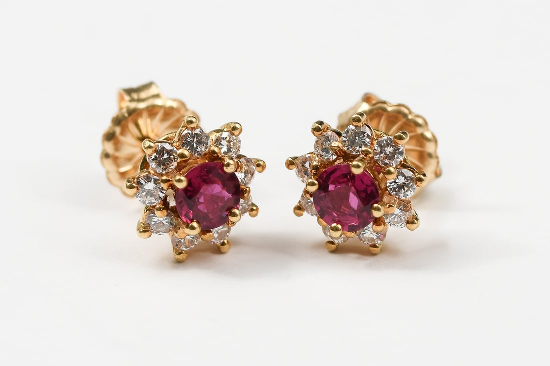 14K GOLD RUBY DIAMOND STUDS - 3