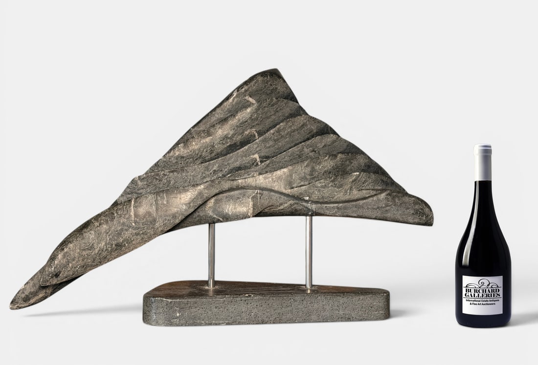 CONWAY DAVID BREEDEN ABSTRACT MARBLE SCULPTURE: BREEDEN, Conway David, (American, 1938-2006): Abstract Marble Composition on Stand, approximately 20.5" in height, 35" in width, several scattered abrasions and chips on one of the edges.