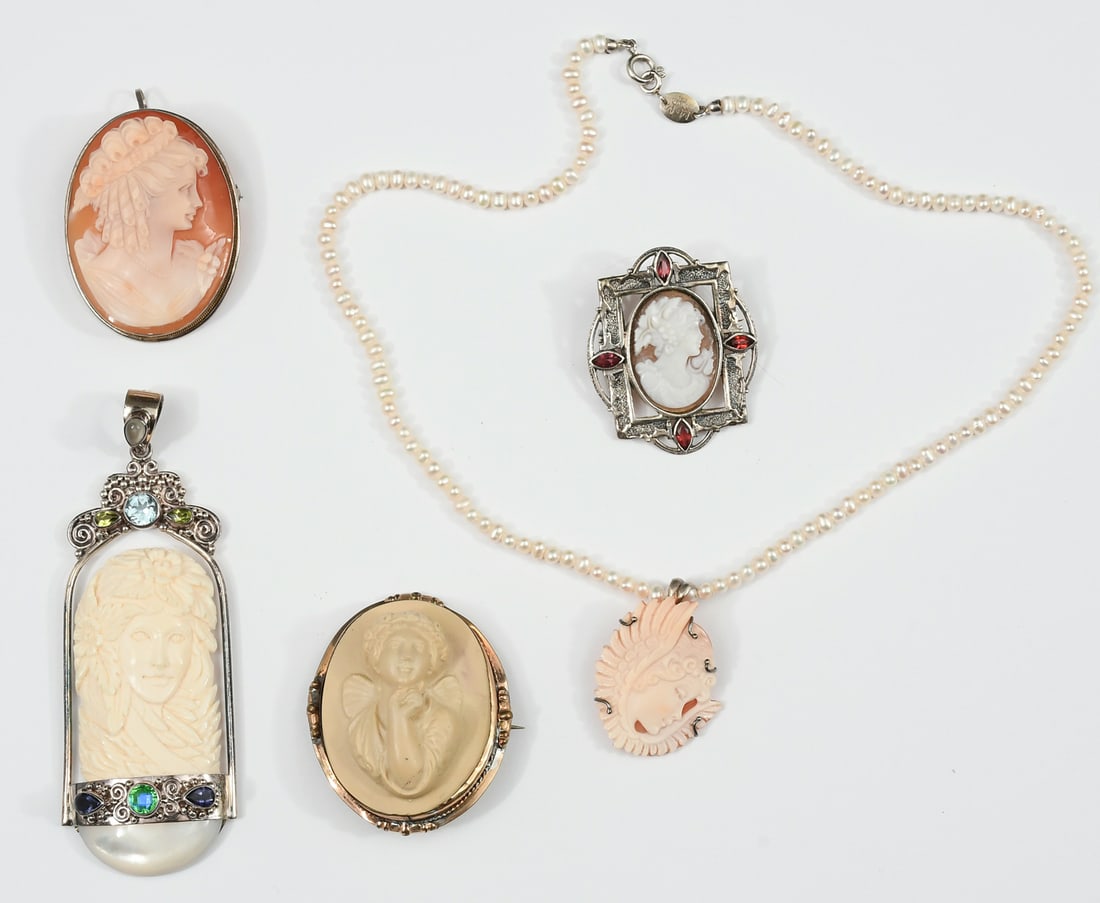 COLLECTION OF LAVA AND SHELL CARVED CAMEOS (1 of 10)