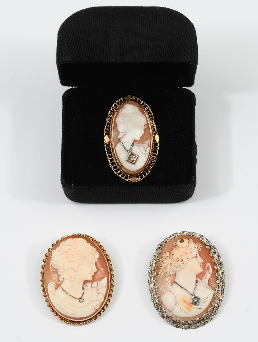 3PC. 14K GOLD & DIAMOND CAMEOS (1 of 5)