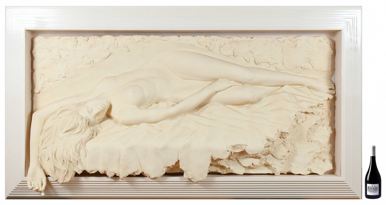 LIFE SIZE BILL MACK HARMONY NUDE SCULPTURE: MACK, Bill, (American, b. 1949): "Harmony", Bonded Porcelain and Sand, 36" x 65", signed upper right and numbered 41/120, framed, 56" x 85", sold with heavy duty custom shipping crate, a $500 value.