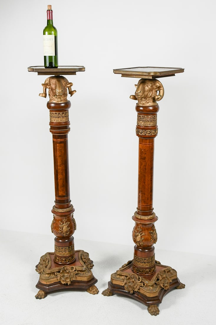 PR. ORMOLU MOUNTED RAM'S HEAD & INLAID PEDESTALS (1 of 6)