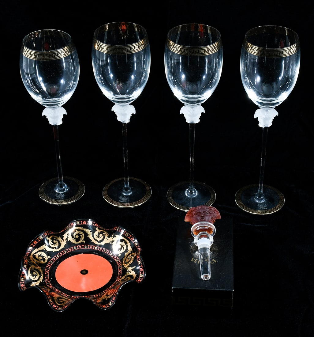 5 PC. VERSACE STEMWARE & CRYSTAL WINE STOPPER (1 of 5)