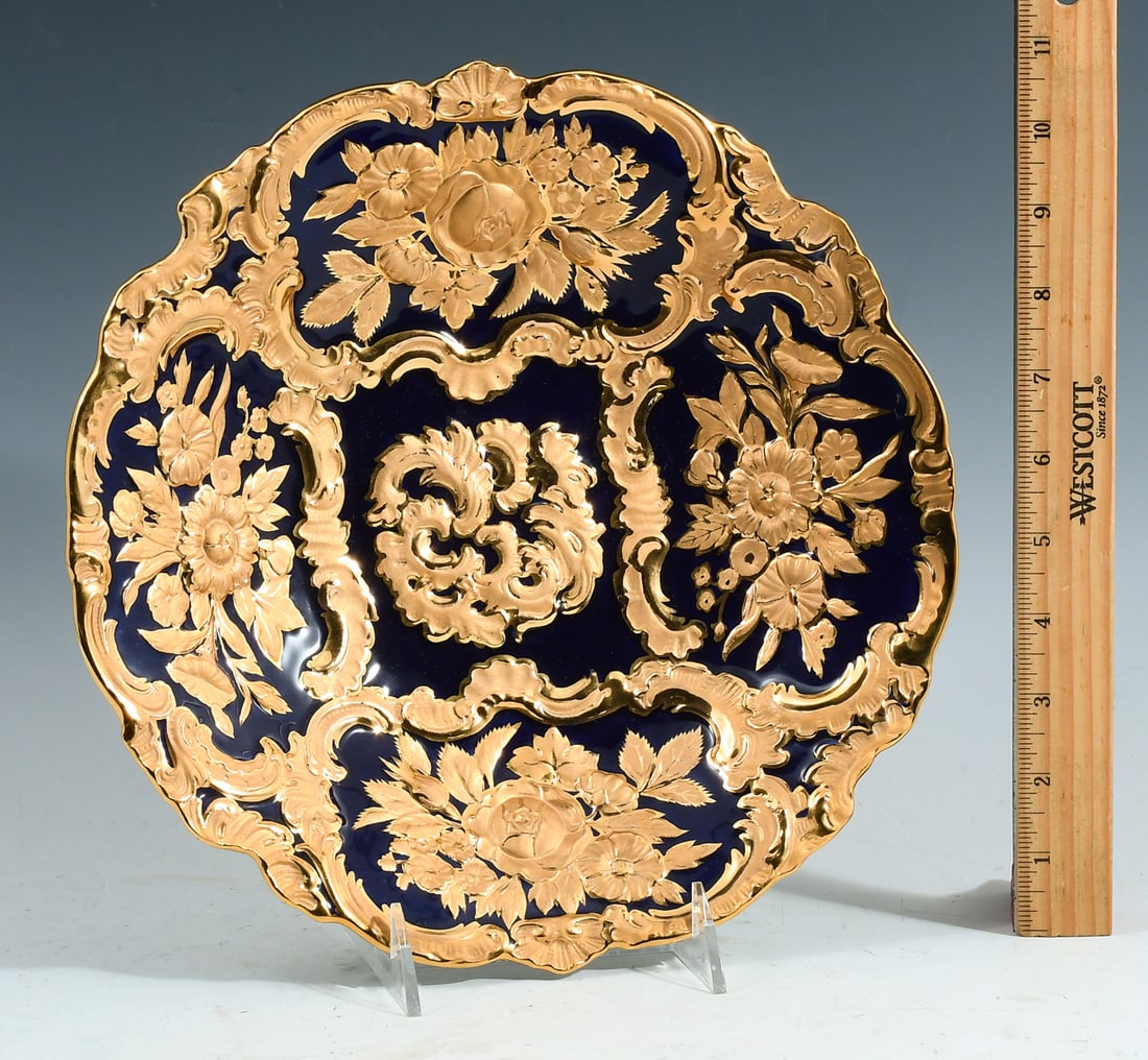 MEISSEN GILT ROYAL BLUE SPLENDOR BOWL WITH BLOSSOM (1 of 4)