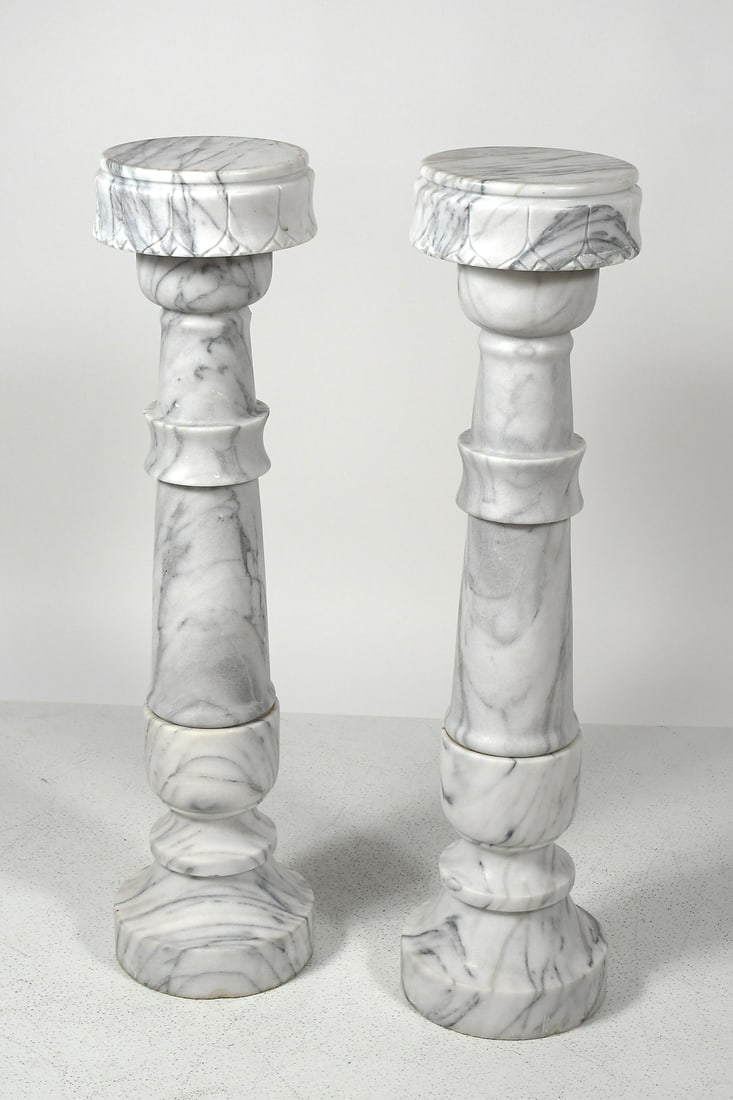 PR. CARVED & TURNED GRAY MARBLE PEDESTALS (1 of 4)
