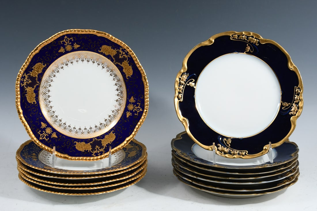 13 PC. HIGHLY ORNATE GILT COBALT BLUE PLATES: 13 PC. HIGHLY ORNATE GILT COBALT BLUE PLATES: