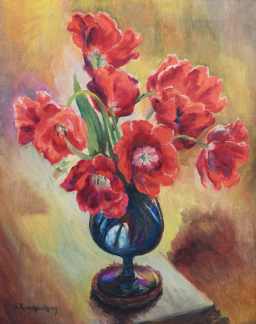 E. LOUISE CHERRY FLORAL STILL LIFE PAINTING (1 of 5)