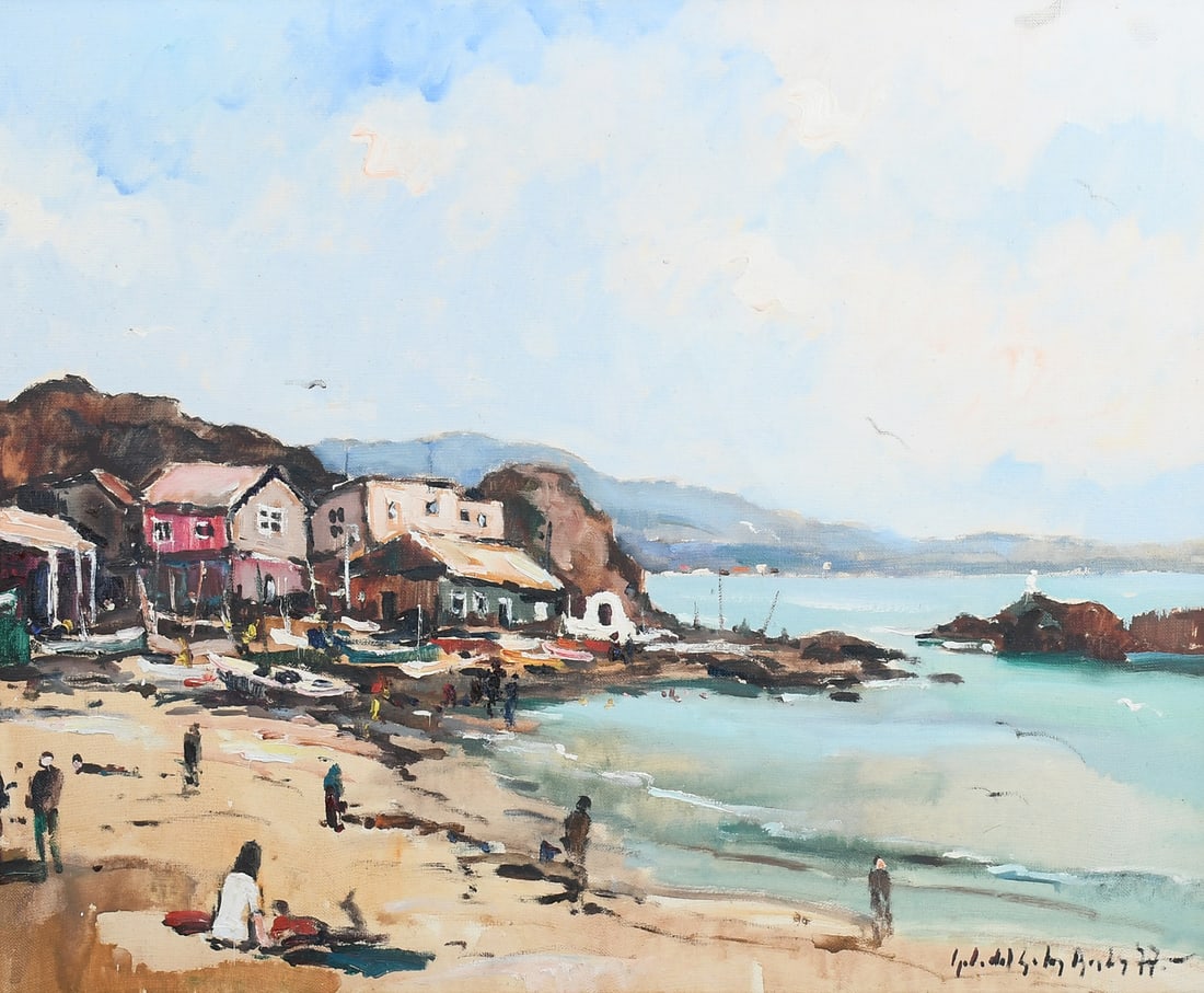 ILLEGIBLY SIGNED BEACH COVE LANDSCAPE PAINTING (1 of 4)