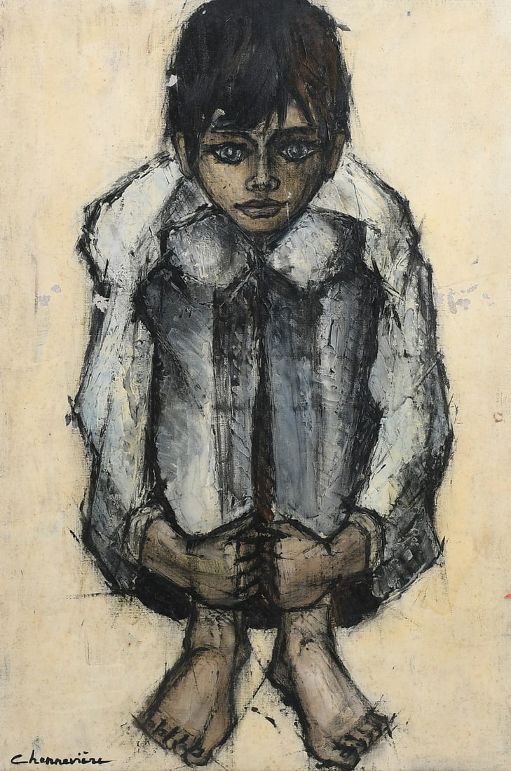 PORTRAIT OF A SEATED CHILD SIGNED CHENNEVIERE (1 of 5)