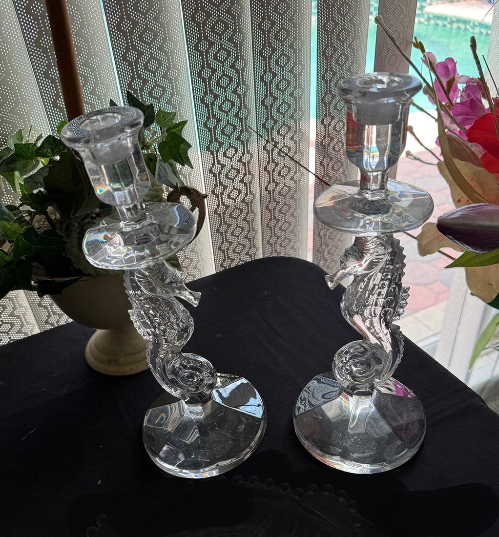 PAIR WATERFORD CRYSTAL SEAHORSE CANDLESTICKS (1 of 1)