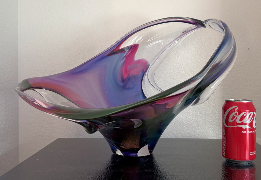 LARGE GOLDHAGEN FREEFORM ART GLASS BOWL (1 of 4)