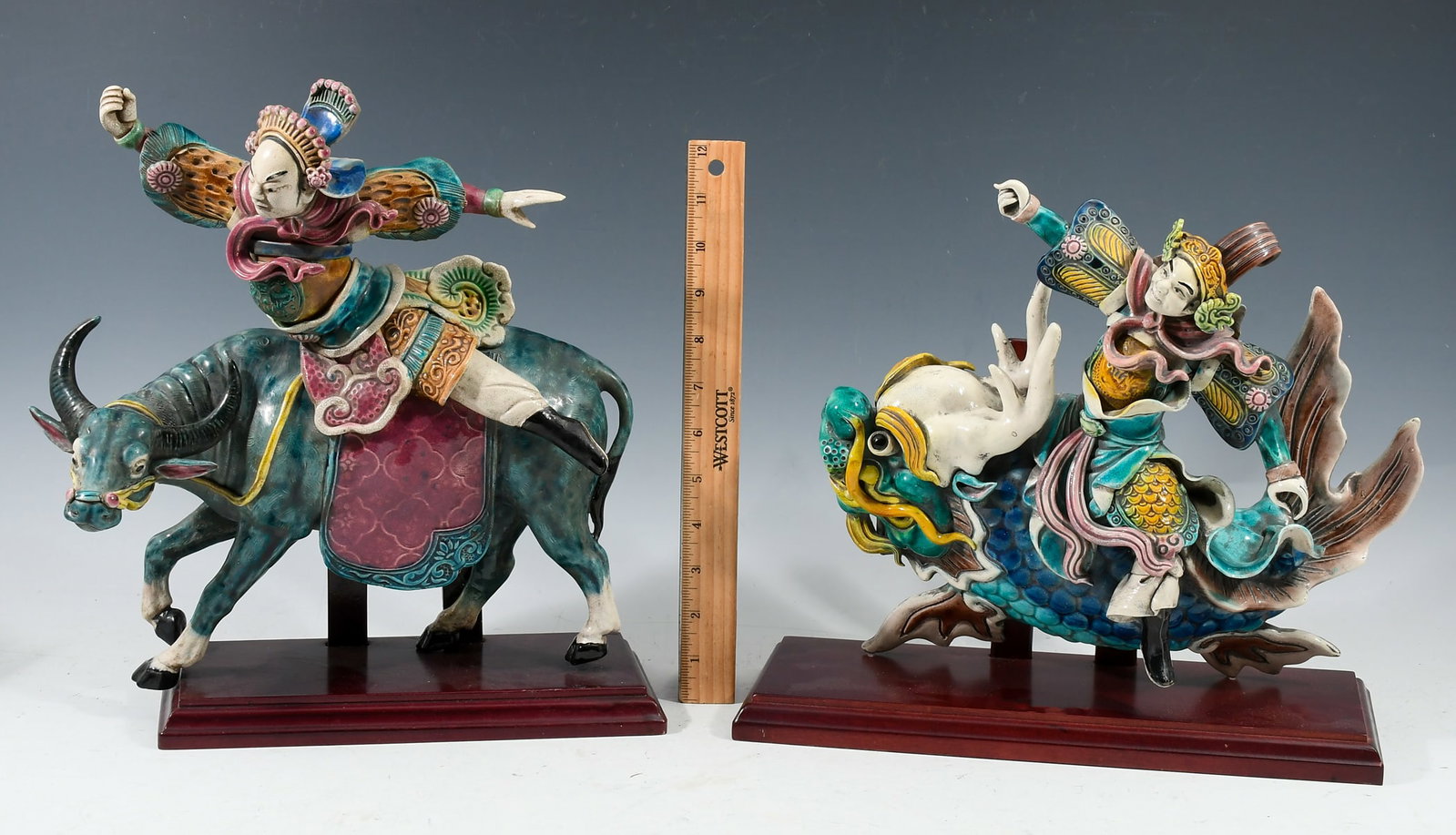2 PC. CHINESE POLYCHROME ROOF TILES (1 of 1)