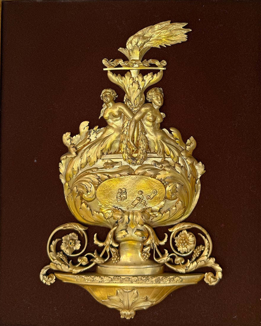 FRENCH LOUIS XVI STYLE GILT BRONZE URN WALL PLAQUE (1 of 1)