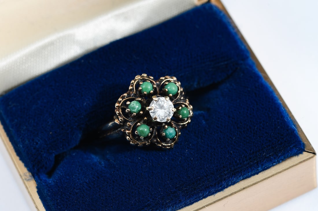 14K GOLD DIAMOND & TURQUOISE RING (1 of 5)