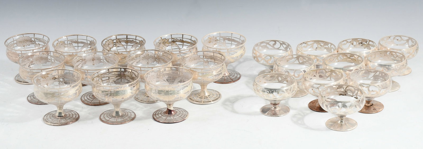 23 PC. STERLING SILVER OVERLAY GLASS SHERBETS (1 of 3)
