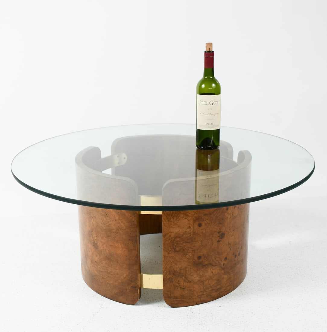 KAGAN STYLE BURLWOOD GLASS TOP COFFEE TABLE (1 of 1)