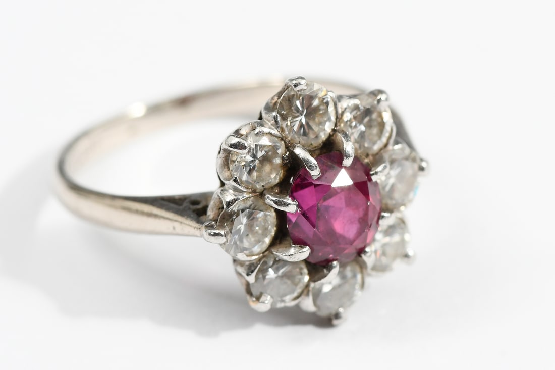 18K GOLD PLATINUM RUBY DIAMOND RING (1 of 5)