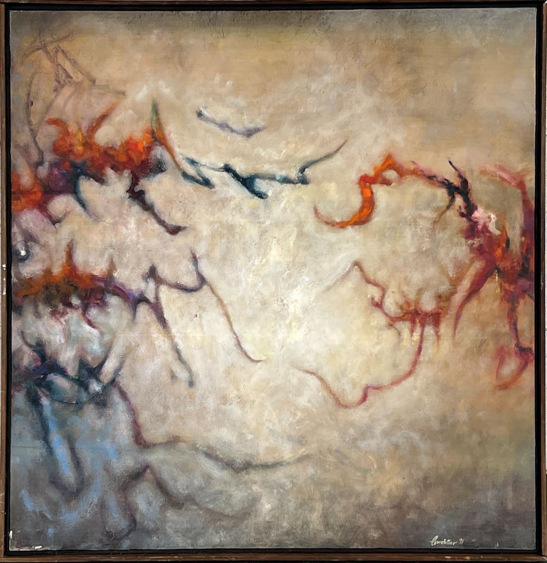 CARMELITANO ABSTRACT PAINTING: CARMELITANO, Frank, (American, 1935-2003): "Imagantardo", Oil/Canvas, 30" x 30", signed lower right and dated '93, signed and titled verso, thin edge wood frame, 31" x 31".