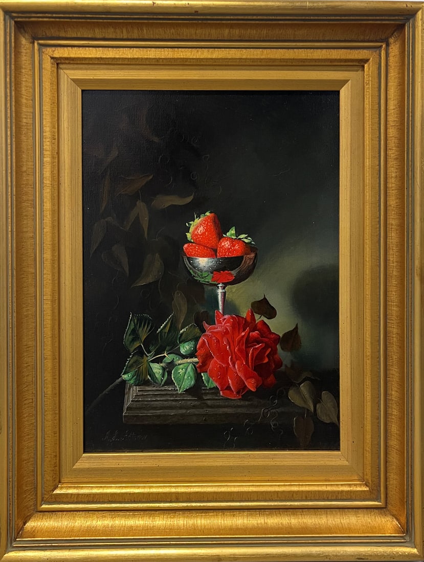 ALEXEI ANTONOV STILL LIFE PAINTING OF ROSES AND STRAWBERRIES (1 of 1)