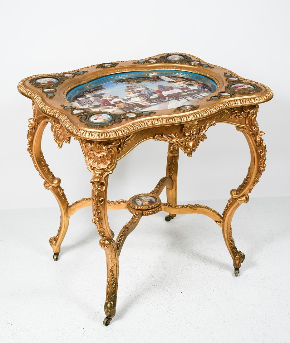 19TH-C. ROYAL VIENNA GILT WOOD & PORCELAIN TABLE (1 of 11)