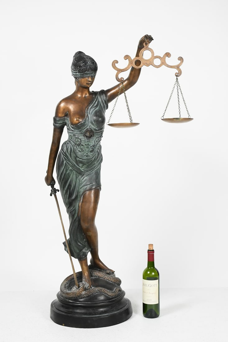 NEARLY LIFESIZE SCALES OF JUSTICE BRONZE (1 of 4)