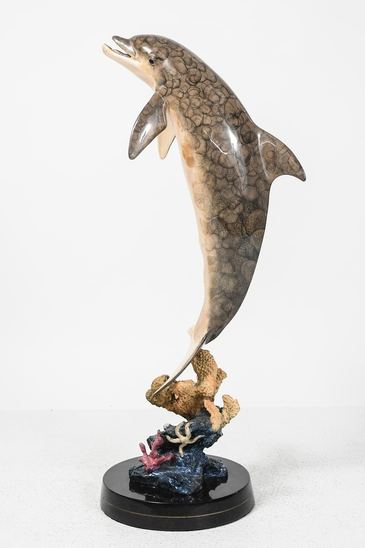 DOLPHIN DREAM BRONZE BY ROBERT WYLAND: WYLAND, Robert, (American, b. 1956): "Dolphin Dream", Bronze, 30.5" in height, numbered 999 from the edition of 2000. Sold with a Certificate of Authenticity from Wyland Galleries.