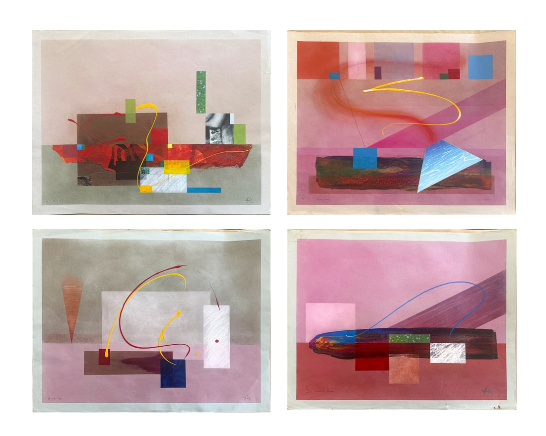 FOUR LAURENCE HURST MIXED MEDIA ARTWORKS ON PAPER (1 of 7)