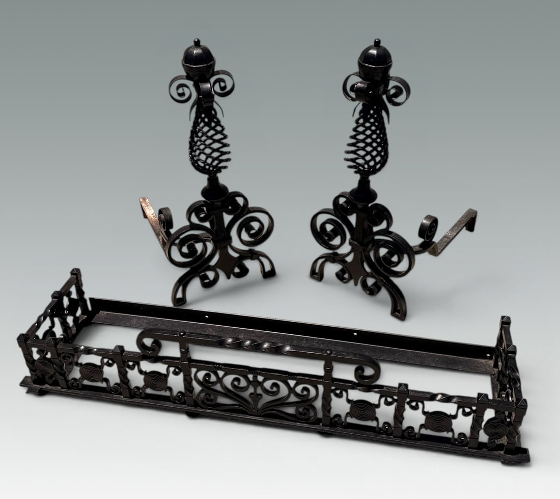 CAST IRON FENDER & ANDIRONS (1 of 2)