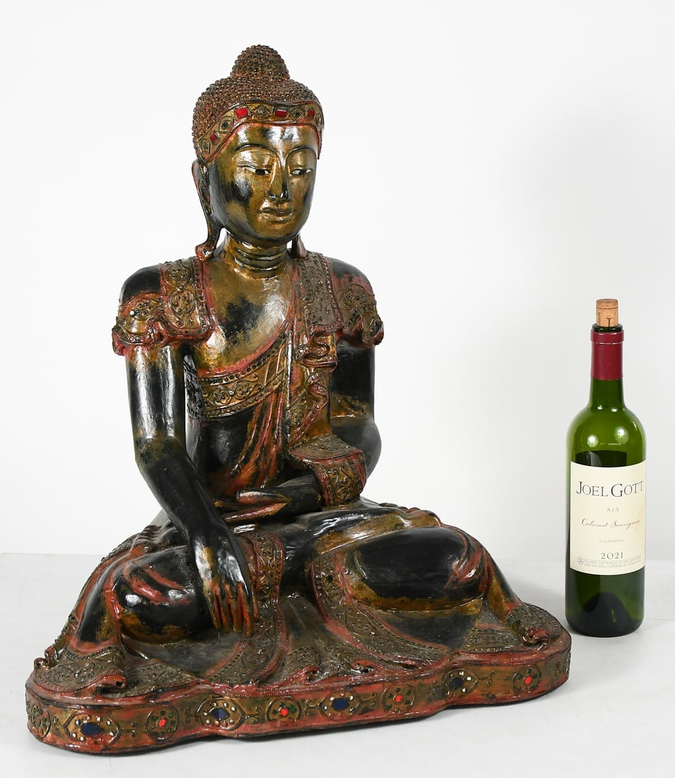 CARVED & DECORATED TIBETAN BUDDHA (1 of 4)