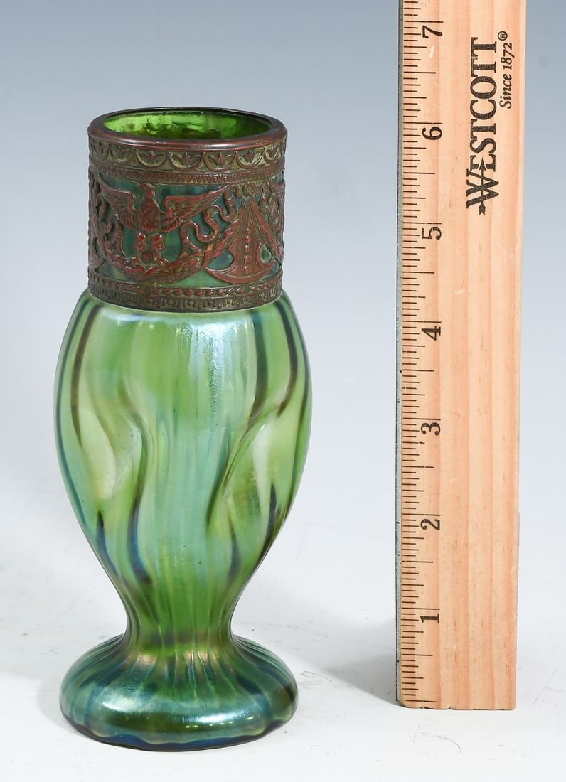 LOETZ IRIDESCENT ART GLASS VASE WITH BRONZE MOUNT (1 of 3)