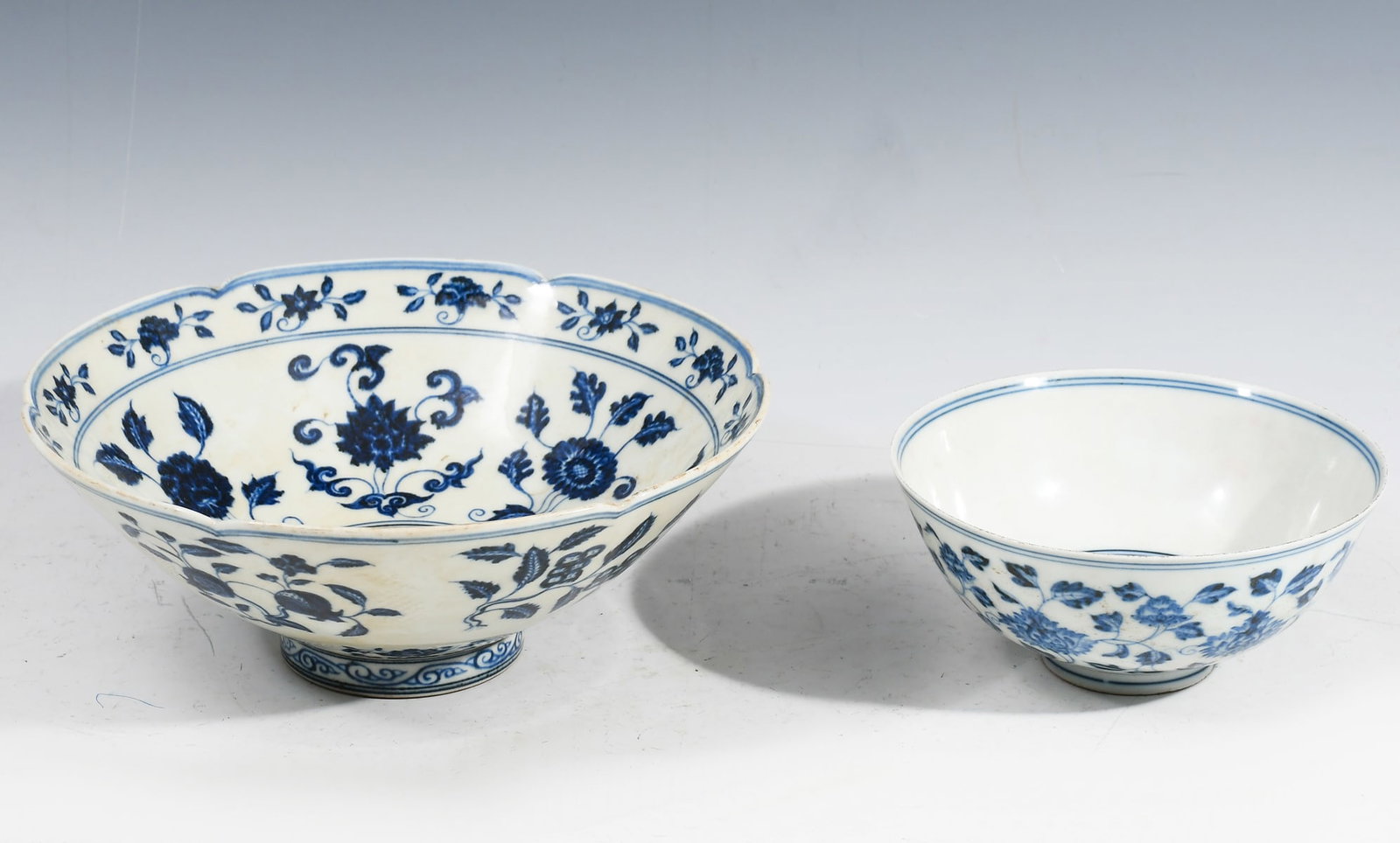 2 PC. CHINESE BLUE AND WHITE PORCELAIN FLORAL BOWL (1 of 6)