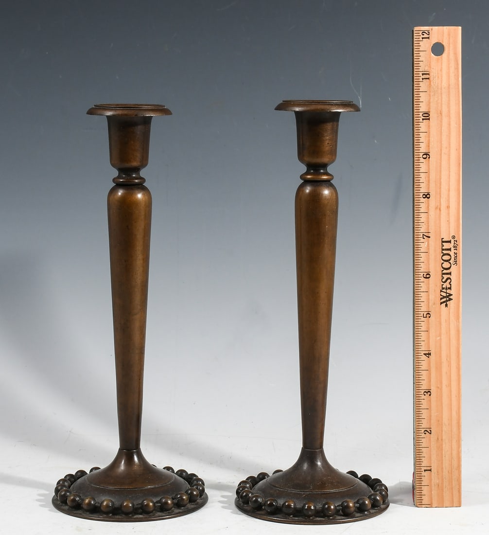 PR. BRONZE ARTS & CRAFTS CANDLESTICKS (1 of 3)