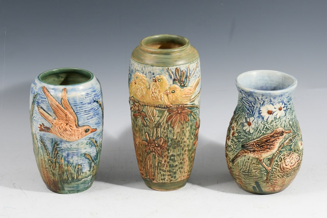 3 PC. WELLER GLENDALE LINE POTTERY BIRD VASES (1 of 3)